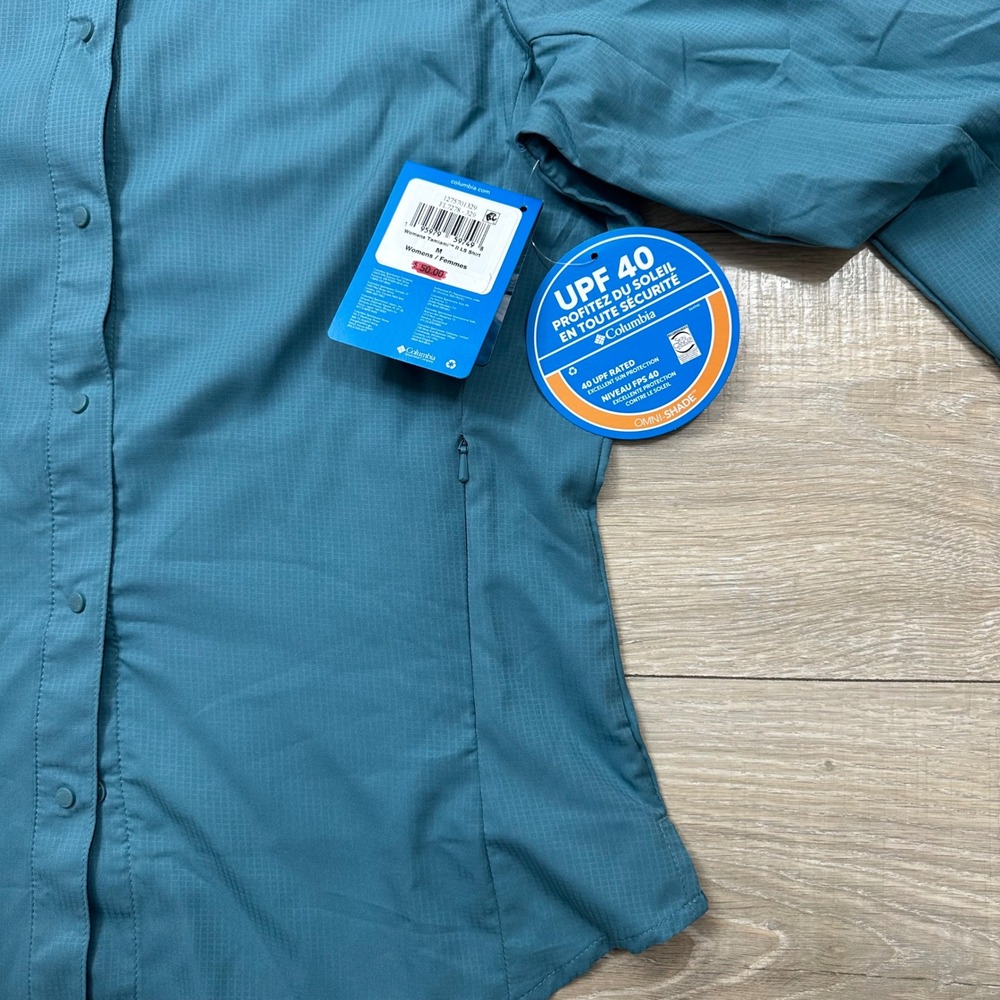NEW Colombia PFG Blue Tamiami Snap Button Roll Tab Long Sleeve Outdoors Medium - Picture 3 of 8